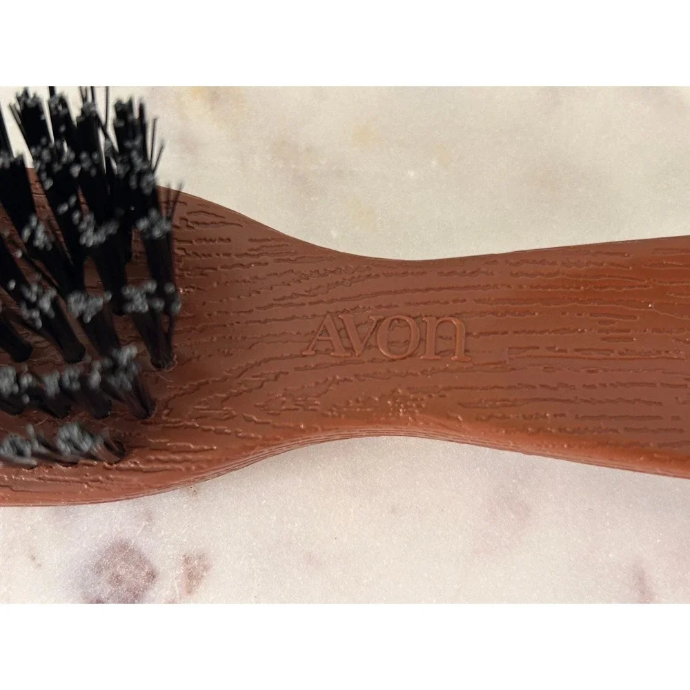 Vintage Avon Hairbrush Faux Wood Grain Brown Synthetic Bristle Grooming Tool 9